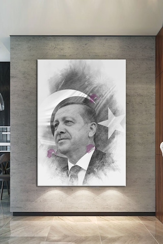 Recep Tayyip Erdoğan Başkan Erdoğan Karakalem Efektli Rte Kanvas Tablo 7 Farklı Ölçü