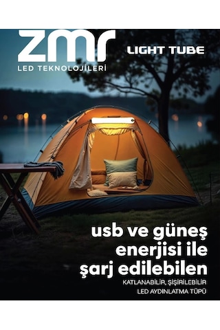 Zmr Light Tube Usb Ve Güneş Enerjisi İle Şarj Edilebilir Katlanabilir Şişirilebilir Led Aydınlatma