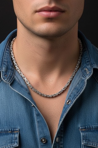 Caş Dekorasyon Gümüş Renk Zincirli Çelik Unisex Kolye Gümüş