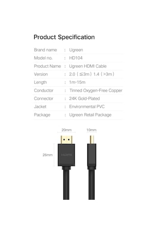 Ugreen Uhd 4K Yüksek Hızlı Ethernet ve Hdmi Kablosu 2 Metre
