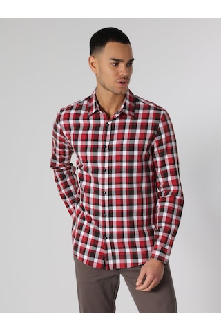 Colin's Slim Fit Kareli Kırmızı Erkek Uzun Kol Gömlek CL1061712_Q1.V1_RED