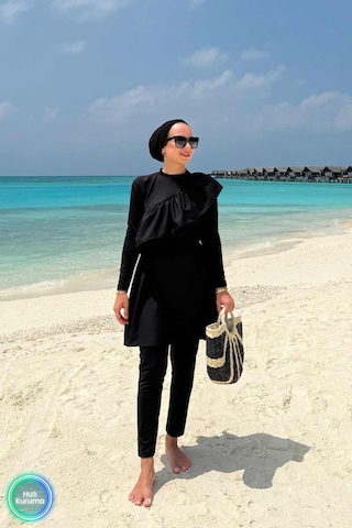 Kahijab Fırfır Detay Tesettür Mayo - Siyah Siyah