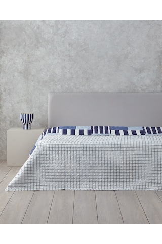 English Home Patch Line Çift Taraflı Çift Kişilik Çok Amaçlı Örtü Lacivert Lacivert