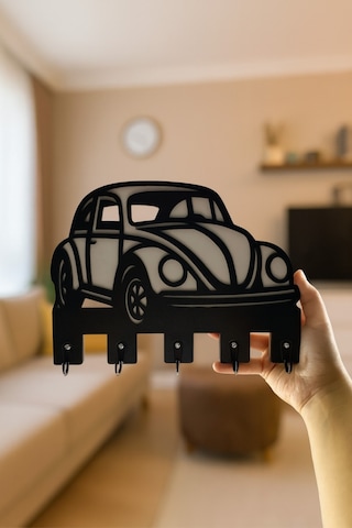 Vosvos Araba Figürlü Duvar Anahtarlık Askısı Siyah - Beyaz