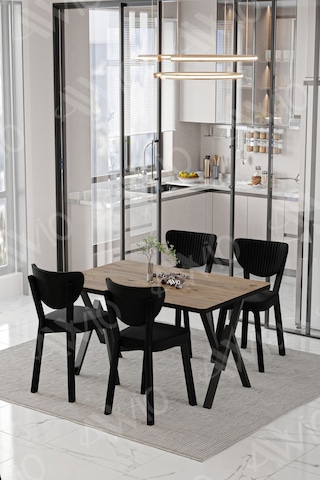 Avvio Vanensi Elma Sandalye 80x120 Yemek Masası Mutfak Masası 4 Kişilik Masa Sandalye Takım Akça