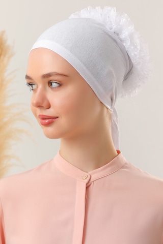 Melodi Scarf Tesettür Fırfırlı Bone Beyaz Beyaz