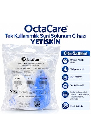 Octacare Yetişkin Tek Kullanımlık Ambu Resüsitatör Suni Solunum Cihazı Manuel Ventilasyon Seti 1 Adet