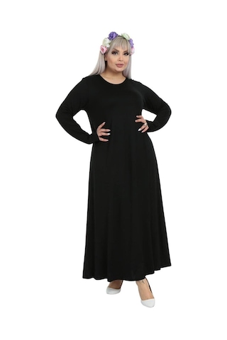 Melsay Butik Desensiz Kollu Kadın Uzun Siyah Tesettür Elbise Siyah