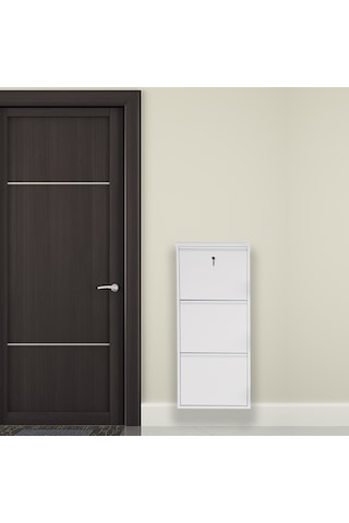 Kilitli 3'lü Metal Ayakkabılık - Beyaz