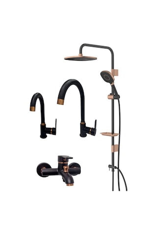 Armour Armatür Banyo Mutfak Batarya Seti Siyah Rose Siyah