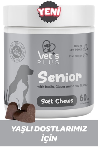Vet's Plus Senior Çiğnenebilir Tablet 60'lı Kedi ve Köpekler İçin Inulin ve Glukozamin Desteği