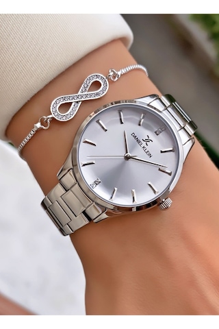 Daniel Klein Dk.6.10925.1 Modern Silver Çelik Kordon Kristal Detaylı Gümüş Elegance Kadın Kol Saati Gümüş