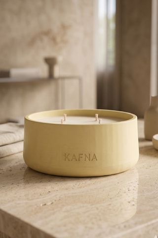 Kafna Beyaz Sabun Kokulu Büyük Boy Dekoratif Beton Mum - %100 Soya Wax Sarı