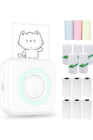 Yunboo Yeşil Mini Isı Yazıcı, 57mm 203dpi, Bluetooth/usb, 1000mah Pil, 6 Isı Kağıdı +5 Yapışkan +3 Renkli Kağıt, Not/resim/yazı Yazdırma