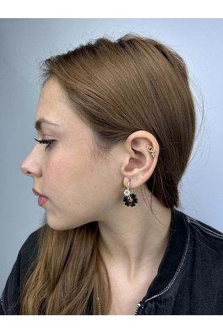 Zirkon Taşlı, Çiçek Figürlü, Paslanmaz Çelik Küpe 77, Altın Renk Altın