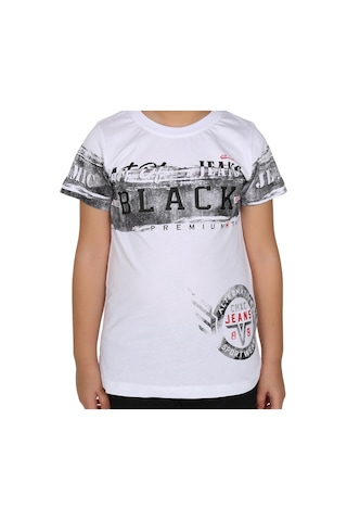 Toontoy Kids Toontoy Erkek Çocuk T-shirt Black Baskılı Beyaz