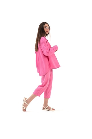 Krinkıl Kumaş Keten İkili Takım - Pembe-pembe Pembe