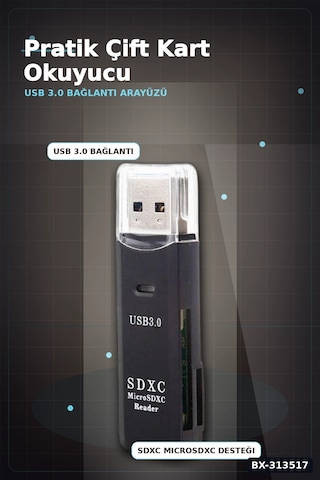 Mini Usb 3.0 Sd Tf Kart Okuyucu Hub Adaptör - 1 Adet Kompakt Veri Aktarıcı Pc Tablet İçin Bx-313517 Çok Renkli