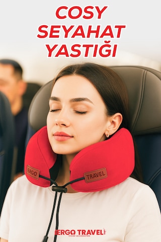 Cosy Ortopedik Seyahat Yastığı Visco Boyun Destekli Seyahat Yastığı - Kırmızı Ergo Travel Kırmızı