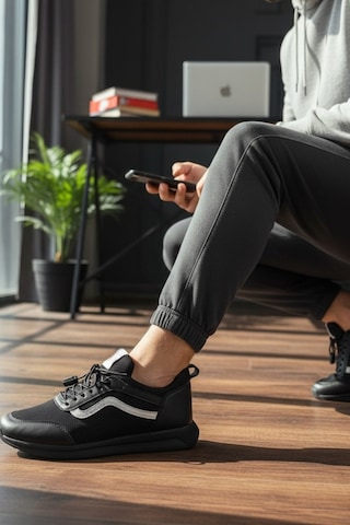 Enoch Erkek Günlük Spor Ayakkabı Klasik Dalga Şeritli Sneaker Rahat Kalıp Yürüyüş Modeli Siyah