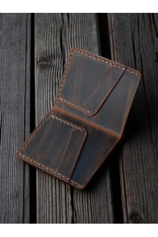 Kalkan Deri Crazy Leather Minimal Wallet Kahverengi