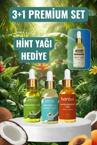 Premium Set Soğuk Sıkım Hint Yağı, Hindistan Cevizi, Avokado, Kayısı Çekirdeği Yağı 80 ML