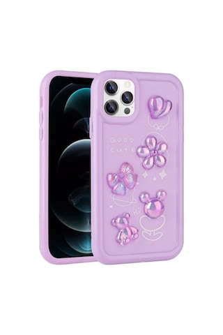 Apple Uyumlu iPhone 13 Pro Kılıf Kabartma Figürlü Parlak Zore Toys Silikon Kapak Mor