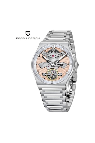 Pagani Design Pd-ys028 42mm 100m Su Geçirmez, İskelet Otomatik Safir Kristal Işıkl Full Çelik Lüks Erkek Kol Saati Bej Diğer