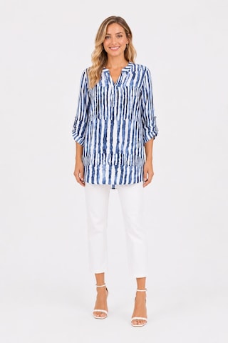 Neden Tekstil Kadın Mavi Beyaz Çizgili Relaxed Tunik Bluz