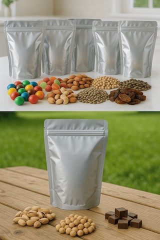 Kilitli Metalize Doypack Kahve Kuruyemiş Bakliyat Kedi Köpek Kuş Yemi Saklama Torbası 20x30 Cm 50li