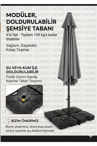 Ampul Şemsiye Ağırlık Bidonu Dörtlü Set Parasol Şemsiye Ağrılık Seti Siyah
