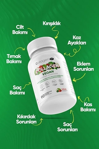 Collagen Life Biotin, Hyaluronic Acid, C Vitaminive Bitki Bazlı Vegan Kolajen Desteği 90 Tablet