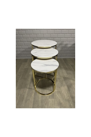 Usta Mekan Gold Metal Beyaz Mermer Desen Mdf Tabla Zigon Sehpa Gold - Beyaz Mermer