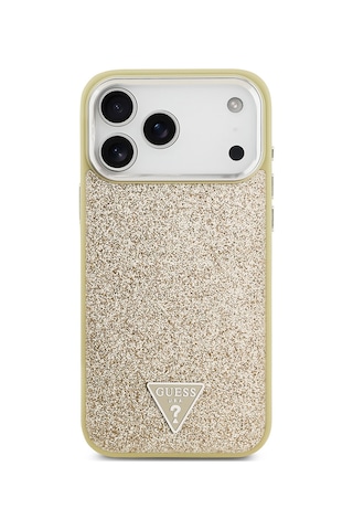 Apple Uyumlu iPhone 17 Pro Max Kılıf Guess Lisanslı M-safeli Metal Kamera Çerçeveli Üçgen Logolu Glitter Gold Gold