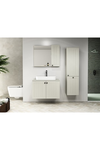 Isvea Eva 80 Cm Banyo Dolap Seti (Alt Dolap+Aynalı Dolap+Lavabo) Vizon