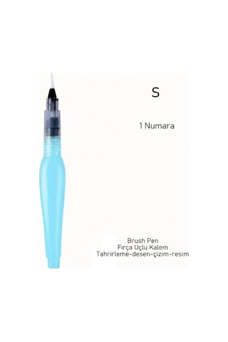 Fırça Uçlu, Brush Pen, Sulu Boya, Su Ve Mürekkep Hazneli, Boyama Kalem Mavi-s Beden