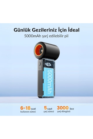 Warmco H1 15000 Rpm Turbo El Vantilatörü 5000 Mah Şarjlı Dijital Göstergeli Mini Soğutucu Fan Siyah