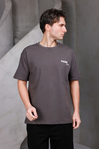 Erkek Baskılı Oversize Bisiklet Yaka 2 İki İplik Kompakt T-shirt Kahverengi