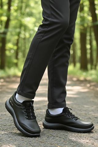 Siyah Bilekten Lastikli Erkek Spor Ayakkabı Flexible Pu M Siyah-siyah