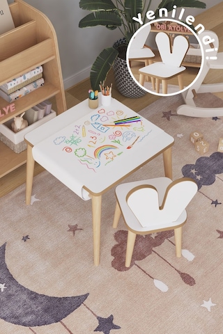Çocuk Oyun Aktivite Masası 45x45 Cm - Kağıt Rulo Set - Montessori Sandalye Çalışma Masası Çok Renkli