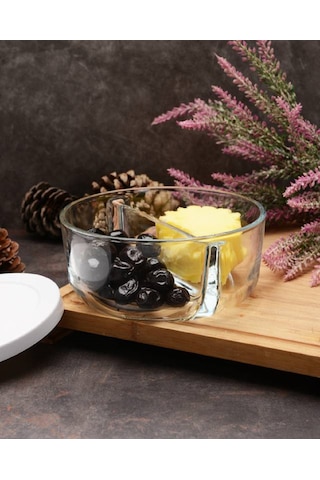 İki Bölmeli Kapaklı Cam Kahvaltılık Saklama Kabı - 2 Adet Şeffaf