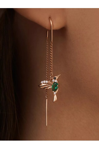 Marıola Uzun Sürgülü Küpeler Altın Kaplama Gümüş 925 Kuşlar 251889332 Altın