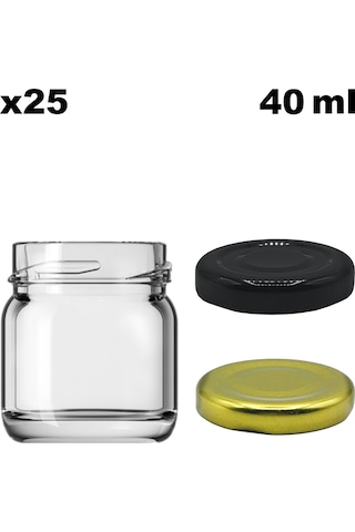 Afracam 40 Ml Metal Kapaklı Şeffaf Cam Kavanoz 25 Adet Siyah