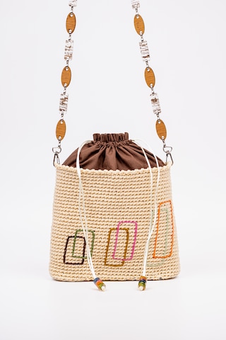 Fabric Craft Bag Örgü Omuz Çantası Metal Zincir Askılı Astarlı Boho Bej - Sütlü Kahve