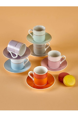 Neva N3505 Monet 6 Kişilik Kahve Fincan Takımı 90 Ml 6 Farklı Renkli Ve Gold Kulplu