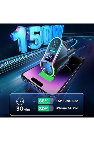 Joyroom 150w 4 Port Led Ekranlı Araç Şarj
