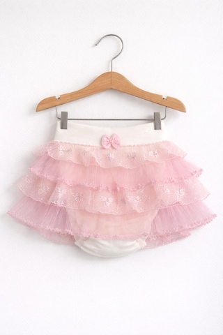 Kardeşler Bebe Kız Bebek Tüllü Fırfırlı Külotlu Etek Ekru-Pembe