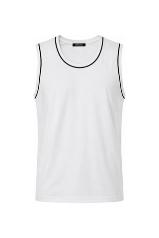 Efnaz Style Ön Unisex Pamuklu Bisiklet Yaka Kolsuz Atlet Kontrast Biyeli Regular Fit - Beyaz