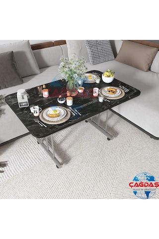 Teknor Tekerlekli Masa Orta Sehpa 70x110 Cm Metal Ayak Siyah