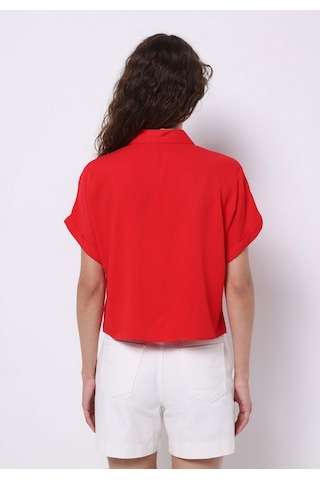 Colin's Colins Regular Fit Shirt Neck Düz Kadın Kirmizi Kısa Kol Gömlek Cl1074645 Q1.v1 Red Kırmızı